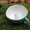 Ceramiczna filiżanka kubek z figurką kota - morska