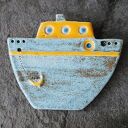 Ceramiczne statki 3 szt - 'AHOJ' - marynistyczna dekoracja wisząca handmade