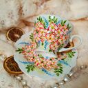 Kwiatowy komplet ręcznie malowany 200 ml - porcelana w kwiatach