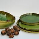 Zestaw ceramiczny dla dwojga - ręcznie szkliwiony talerz, miseczka i talerzyk