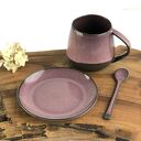Kubek ceramiczny beczułka ze spodkiem 320 ml - ciemny pudrowy róż