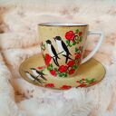 Jaskółki i róże - ręcznie malowany komplet z porcelany 200 ml (Studio Paulla)