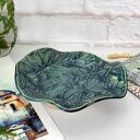 Ręcznie robiona ceramiczna misa z motywem liści w butelkowej zieleni