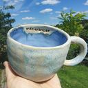 Kubek ceramiczny handmade z gliny 250 ml „wdzięczność” - błękit i beż