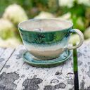 Filiżanka z koniem w zielono-beżowej ceramice, 350 ml