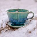 Filiżanka z figurką królika "Leśne jeziorko" - rękodzieło ceramiczne, ok. 300 ml