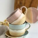 Zestaw dla dwojga - 2 duże filiżanki - różowe i niebieskie migdały