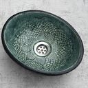 Ręcznie robiona umywalka ceramiczna - zielona misa nablatowa z fakturą koronki