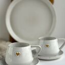 Zestaw dla dwojga - taca-patera i 2 filiżanki ceramiczne z sercem (piegi) - prezent ślubny