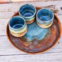 Duży talerz ceramiczny z 3 czarkami - rustykalna patera do serwowania