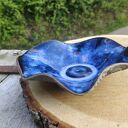 Ceramiczna misa c495 - kamionka z koronką i szkliwem głębokiego indygo