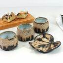 Komplet ceramiczny czarka i talerzyk na espresso z motywem liścia