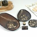 Ceramiczny komplet do serwowania sushi, dań i przekąsek - 3 misy z motywem liści + stojaki