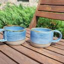 Dwa niebieskie kubki ceramiczne - zestaw na herbatę (handmade)