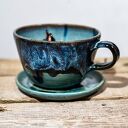 Ręcznie toczona filiżanka ceramiczna z buldożkiem francuskim - Burza morska, ok. 330 ml