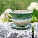 Filiżanka z koniem w zielono-beżowej ceramice, 350 ml