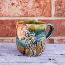 Handmade kubek ceramiczny z wilkiem - duży 400 ml Moss (dla miłośnika lasu)