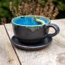 Filiżanka do kawy z figurką krokodyla - grafit blue, ok. 300 ml z talerzykiem