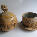 Filiżanka z drzewami do kawy - ceramiczny komplet rękodzieło od Eva Art