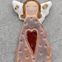 Anioł ceramiczny - prezent na komunię i chrzest dla niej (ok. 13 cm) 