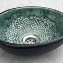 Ręcznie robiona umywalka ceramiczna - zielona misa nablatowa z fakturą