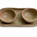 Zestaw miseczek ceramicznych - ręcznie robiona podstawka z dwiema miseczkami