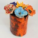 PIĘKNY WYJĄTKOWY KOMPLET KWIATY CERAMICZNE 7szt I WAZON HANDMADE REKODZIEŁO urodziny