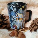 Zimowy kubek 300 ml - ręcznie malowana porcelana, prezent dla niej