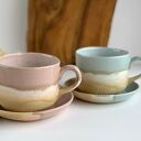 Zestaw dla dwojga - 2 duże filiżanki - różowe i niebieskie migdały