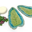 Ceramiczne mydelniczki/spodeczki "Turkusowe liście"
