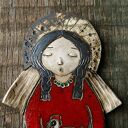 Anioł ceramiczny z kurą - rustykalna dekoracja wisząca