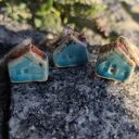 Mini domki ceramiczne 3 szt - ozdoby choinkowe handmade
