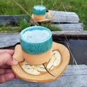 Czarka do espresso ceramiczna z podstawką - liść (ręcznie malowana)