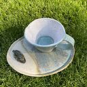 Ceramiczny zestaw z krokodylem - filiżanka i talerzyk do kawy