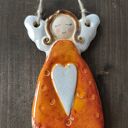 Ręcznie robiony anioł ceramiczny - zawieszka Wolna Chwila (ok. 12 cm)