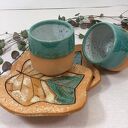 Ceramiczna czarka - kubek z podstawką - liść