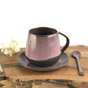 Kubek / filiżanka ceramiczna ze spodkiem beczułka 320 ml - ciemny pudrowy