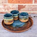 Duży talerz ceramiczny z 3 czarkami - rustykalna patera do serwowania