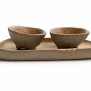 Zestaw miseczek ceramicznych Papataj - brązowa podstawka z 2 miseczkami