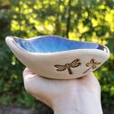 Ceramiczna miseczka c352 z ważkami - kamionka w turkusie, błękicie i fiolecie