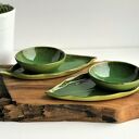 Zestaw ceramiczny dla dwojga - 2 talerze liść plus 2 miseczki