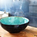 Umywalka nablatowa 32 cm - ręcznie robiona ceramiczna w turkusie i czerni