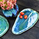 Talerz ceramiczny w kształcie liścia - niebiesko-zielona patera