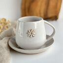 Kubek / Filiżanka ze spodkiem beczułka ręcznie robiona 320 ml - Biała