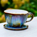 Filiżanka handmade z figurką kota - opalizująca kamionka 300 ml