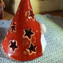 Ręcznie robiony krasnal ceramiczny - lampion bożonarodzeniowy ok. 14 cm 