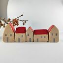 Zestaw 5 ceramicznych domków do dekoracji - szamot i czerwone dachy