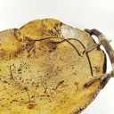 Misa ceramiczna z uchwytami z naturalnego drzewa - beż i brąz