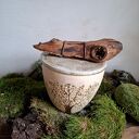 Cukiernica ceramiczna z drewnianym uchwytem - Drzewo