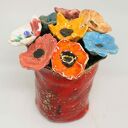 Komplet kwiatów ceramicznych 8 szt. z wazonem